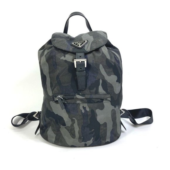 Authentic PRADA triangle logo Camouflage saffiano Backpack Nylon / Safiano - Picture 1 of 13